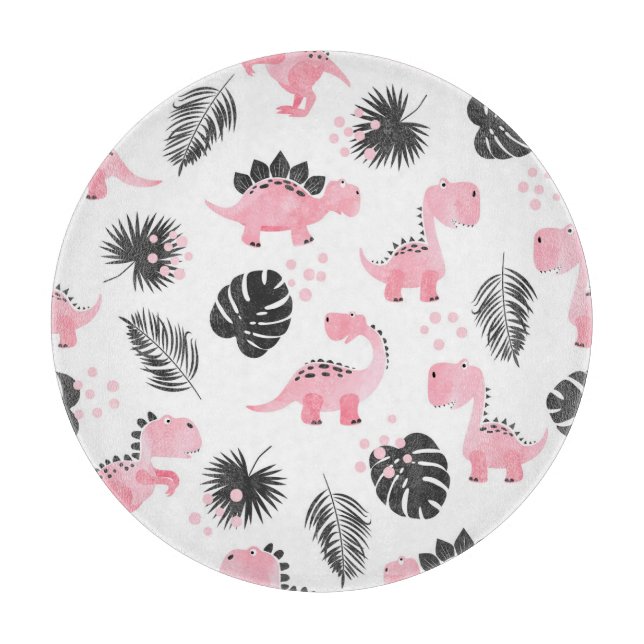 Pink Dinosaurs: Cute Kids Pattern. Cutting Board (Front)