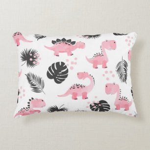 Pink Dinosaurs: Cute Kids Pattern. Decorative Cushion