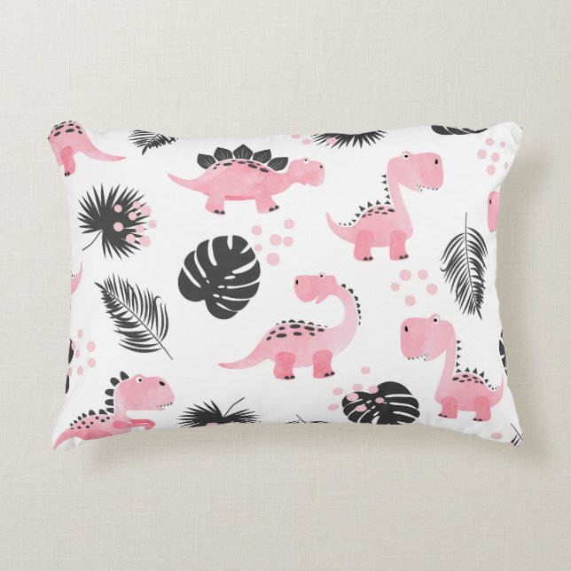 Pink Dinosaurs: Cute Kids Pattern. Decorative Cushion (Front)