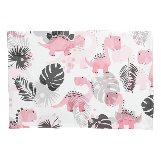 Pink Dinosaurs: Cute Kids Pattern. Pillowcase (Front)