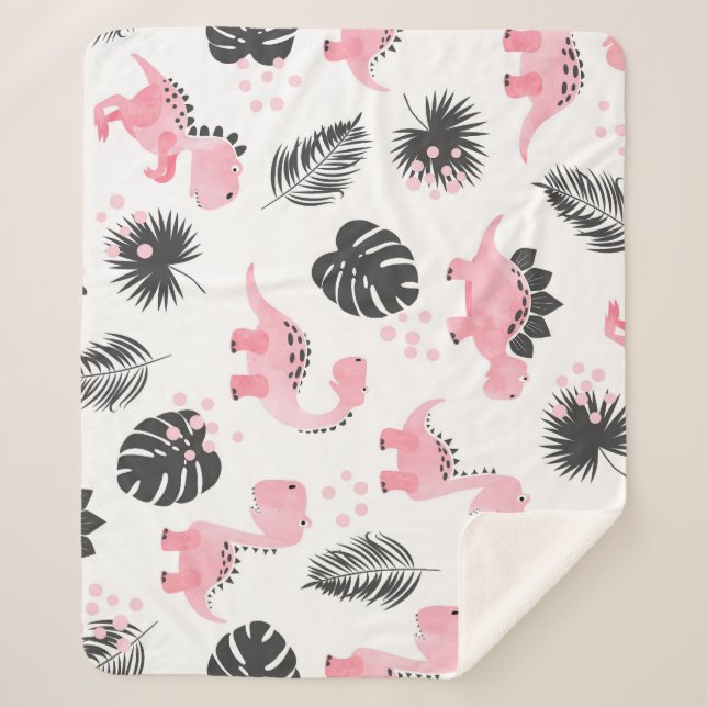 Pink Dinosaurs: Cute Kids Pattern. Sherpa Blanket (Front)