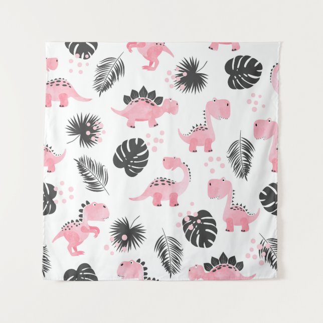 Pink Dinosaurs: Cute Kids Pattern. Tapestry (Front)