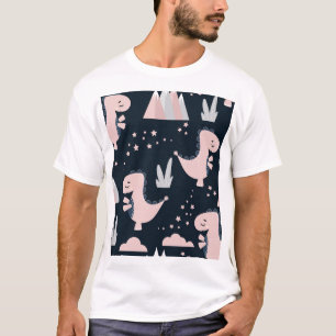 Pink dinosaurs, dark background, cute T-Shirt