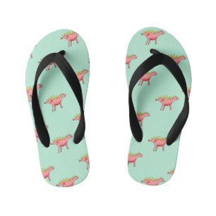 Pink dinosaurs pattern on pale blue kid's thongs
