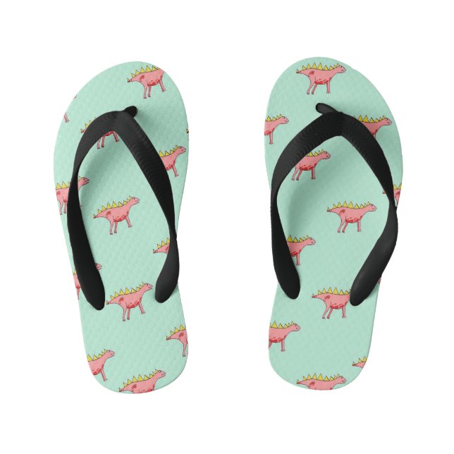 Pink dinosaurs pattern on pale blue kid's thongs (Footbed)