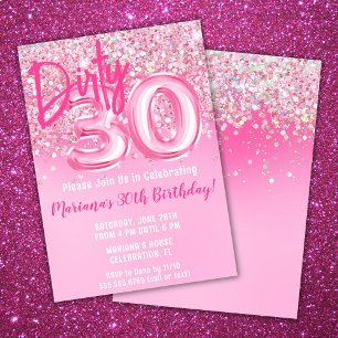 Pink Dirty 30 Thirty Birthday Invitation Glitter