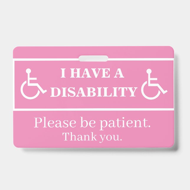 Pink Disability Badge  ID Badge (Front)