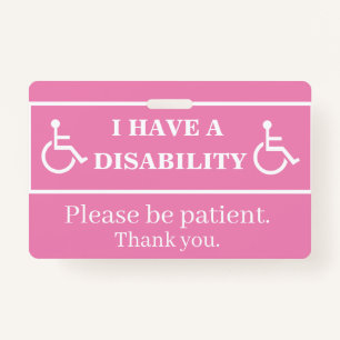 Pink Disability Badge  ID Badge