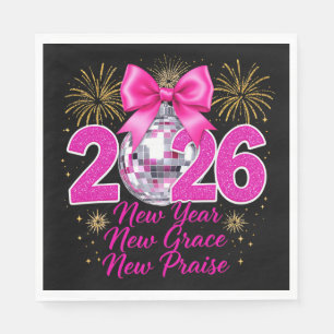 Pink Disco Ball 2026 with Fireworks and Praise Napkin
