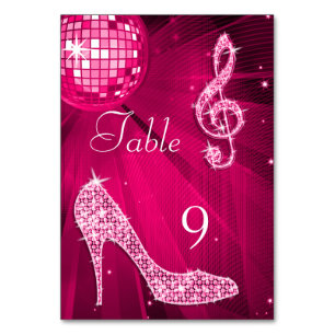 Pink Disco Ball and Stiletto Shoe Double Sided Table Number