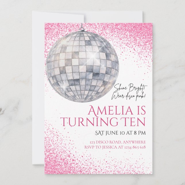 Pink Disco Ball Birthday Invitation (Front)