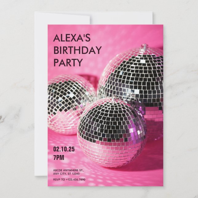 Pink disco ball Birthday Party Invitation (Front)