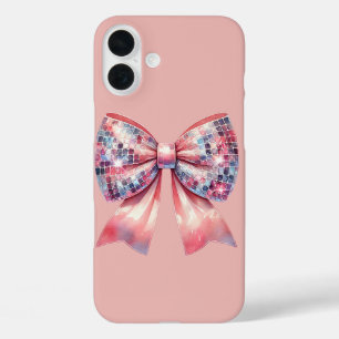 Pink disco ball bow iPhone 16 plus case