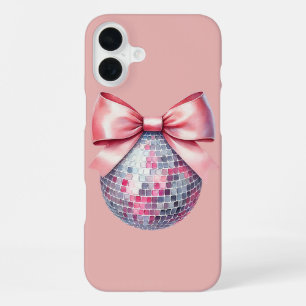 Pink disco ball bow iPhone 16 plus case