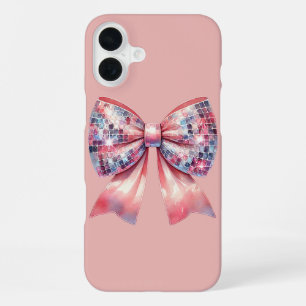 Pink disco ball bow iPhone 16 plus case