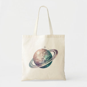 Pink disco ball bow tote bag