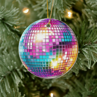 Pink Disco Ball Ceramic Ornament