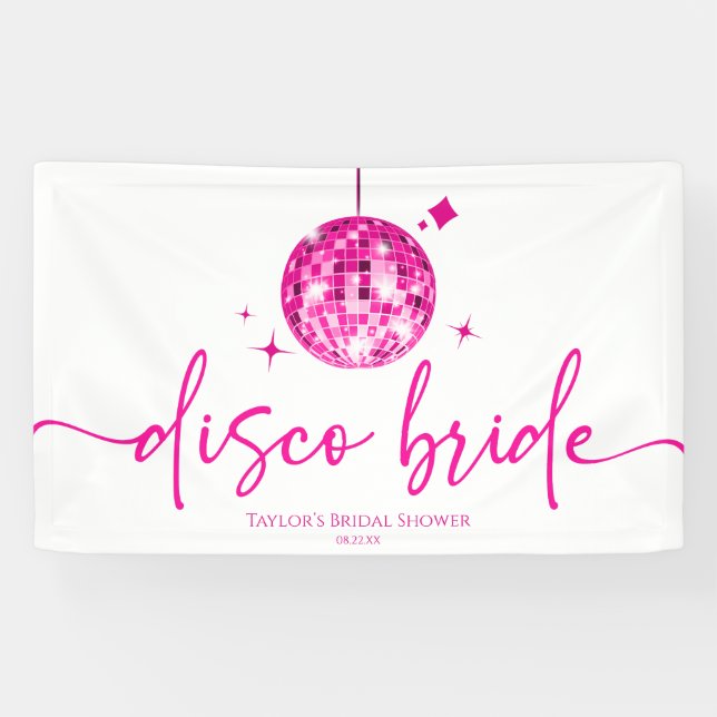Pink Disco Ball Disco Bride Bridal Shower Banner (Horizontal)