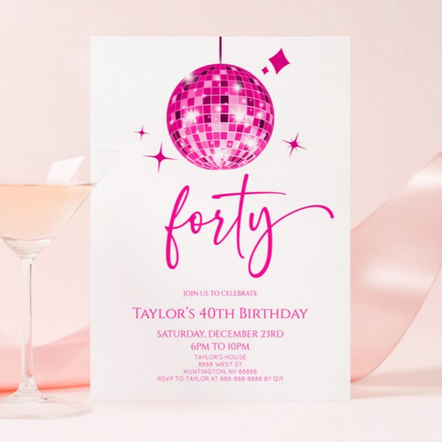 Pink Disco Ball Forty 40th Birthday Party Invitation (Creator Uploaded)