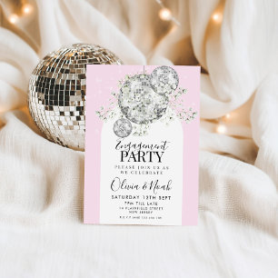 Pink Disco Ball Gypsophila Engagement Party  Invitation