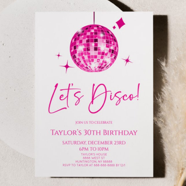 Pink Disco Ball Let's Disco Birthday Party Invitation (Creator Uploaded)