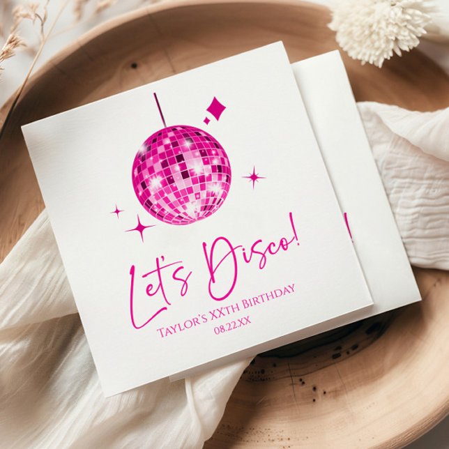 Pink Disco Ball Let's Disco Birthday Party Napkin (Creator Uploaded)