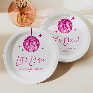 Pink Disco Ball Let's Disco Birthday Party Paper Plate
