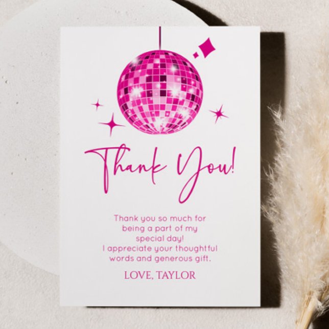 Pink Disco Ball Let's Disco Birthday Party Thank You Card (Creator Uploaded)