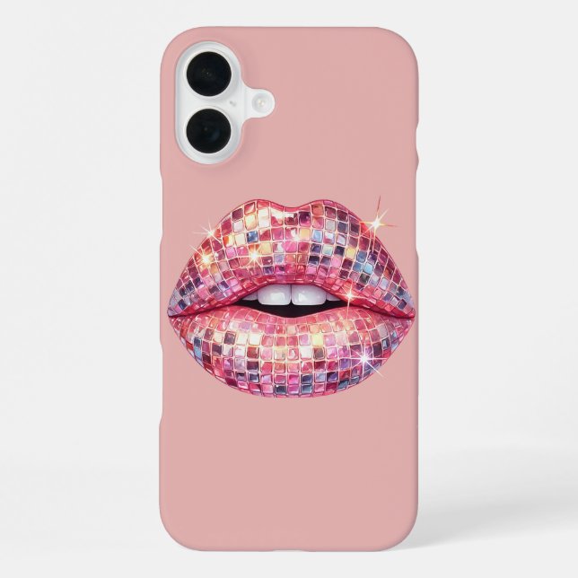 Pink disco ball lip iPhone case (Back)