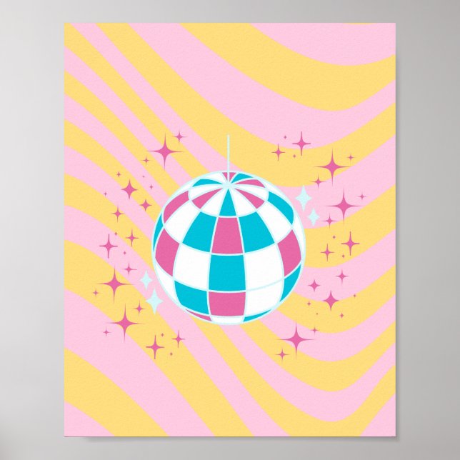 Pink Disco Ball, Party Art, Preppy, Preppy Style Poster (Front)