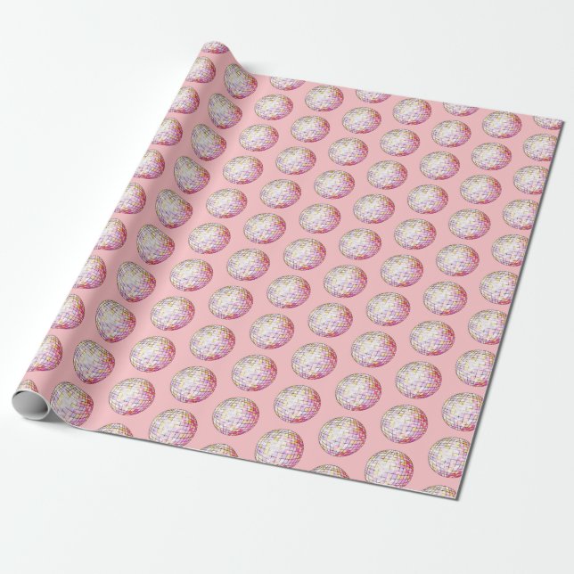 Pink Disco Ball Pattern Wrapping Paper (Unrolled)