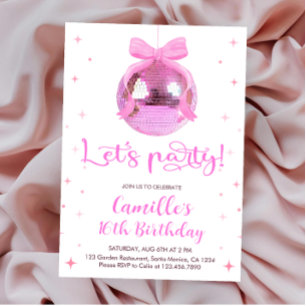 Pink Disco Ball   pink bow Birthday  Invitation