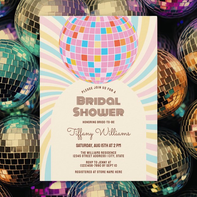 Pink Disco Ball Retro Groovy Bridal Shower Invitation (Creator Uploaded)