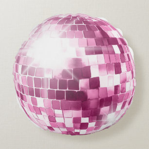 Pink Disco Ball Round Pillow