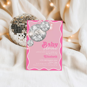 Pink Disco Ball Sparkle Baby Shower Party Design Invitation