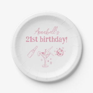 Pink Disco Birthday Party Modern Hand Drawn Doodle Paper Plate