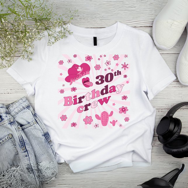 Pink | Disco Cowgirl Birthday | Birthday crew T-Shirt (Birthday Crew, Birthday Squad Women's T-Shirt, Retro Style, Cowgirl)