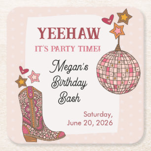 Pink Disco Cowgirl Birthday coasters