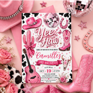 Pink Disco Cowgirl Birthday Invitation