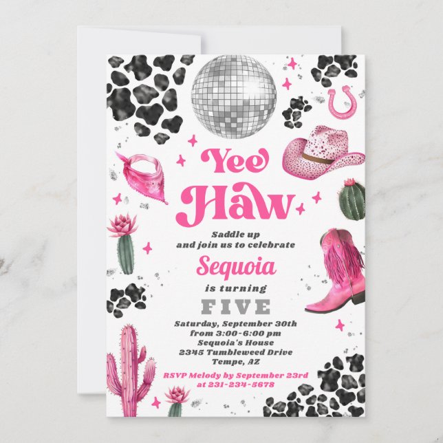 Pink Disco Cowgirl Birthday Invitation (Front)