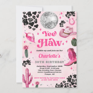 Pink Disco Cowgirl Birthday Invitation