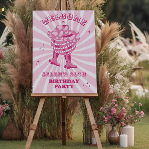 Pink   Disco Cowgirl Birthday Party Welcome Poster