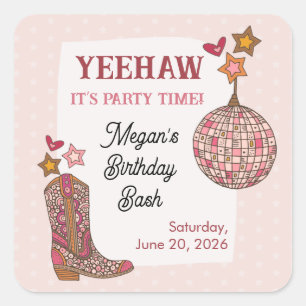 Pink Disco Cowgirl Birthday Sticker
