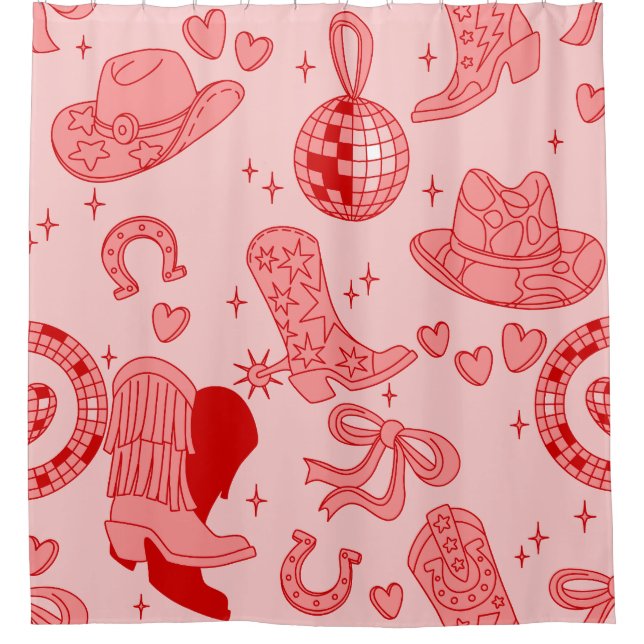 pink disco cowgirl boots country rodeo western shower curtain (Front)