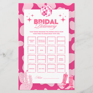 Pink Disco Cowgirl Bridal Pictionary Game Cards
