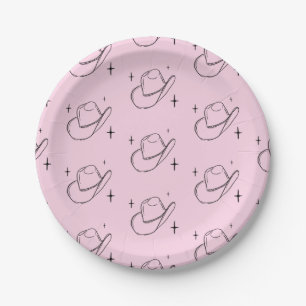 Pink Disco Cowgirl Hat Pattern Bachelorette Party Paper Plate