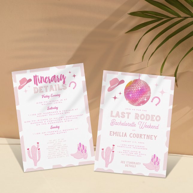 Pink Disco Cowgirl Last Rodeo Bachelorette Weekend Invitation (Creator Uploaded)