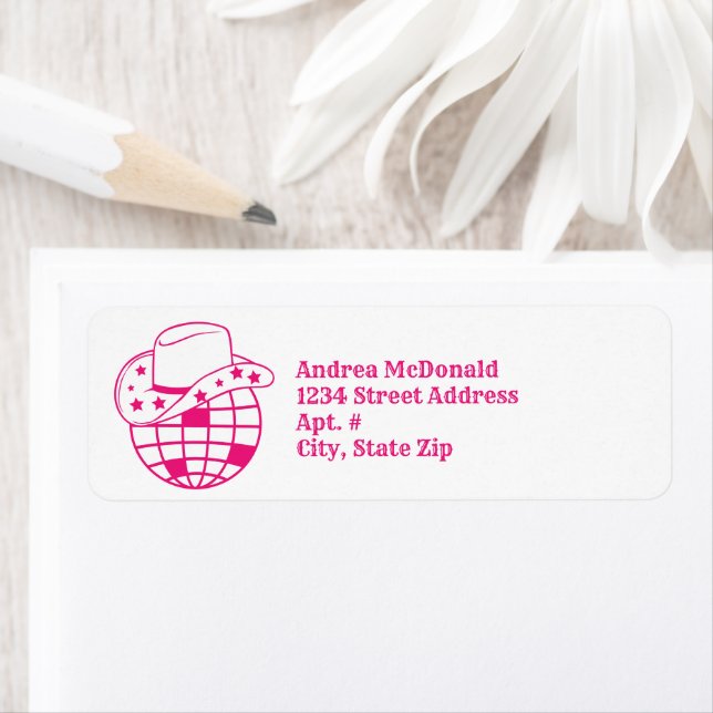Pink Disco Cowgirl Return Address Label (Insitu)