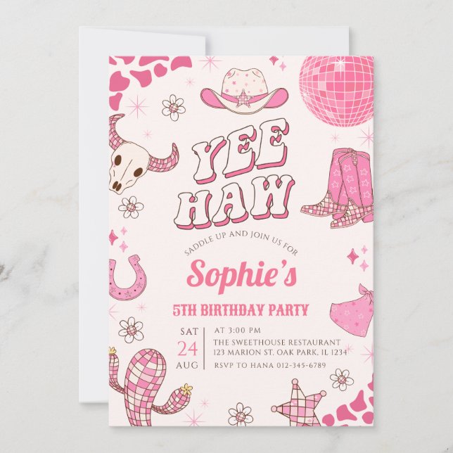 Pink Disco Cowgirl Rodeo Birthday Party Invitation (Front)