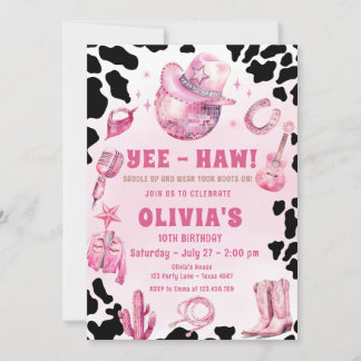 Pink Disco Cowgirl Rodeo Country Birthday Party Invitation